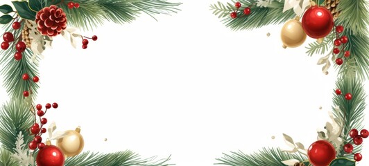 Fototapeta na wymiar Christmas decor frame mockup Illustration line art cartoon minimalism. Christmas frame theme. Free space for text. Horizontal For banners, posters, gift cads, advertising. AI generated.
