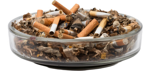 Ashtray with cigarette butts on a light background. Generative artificial intelligence