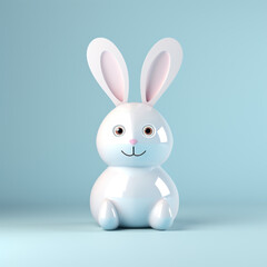 Fototapeta premium Futuristic 3d illustration of a bunny. Minimalist primitive figurine, portrait. 3D banner of toy Easter symbol. Cartoon character 3d rabbit.
