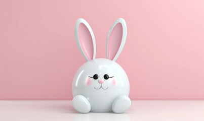 Fototapeta premium Primitive 3d illustration of a bunny. Cute minimalist figurine, portrait. 3D banner of toy Easter symbol. Cartoon character 3d rabbit.