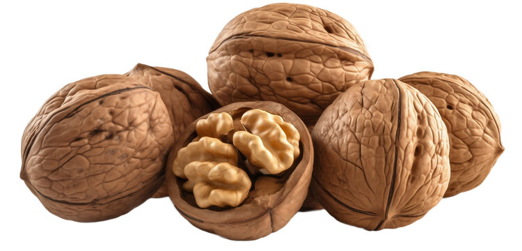 Walnuts isolated on white background. Nuts on a white background. Generative artificial intelligence