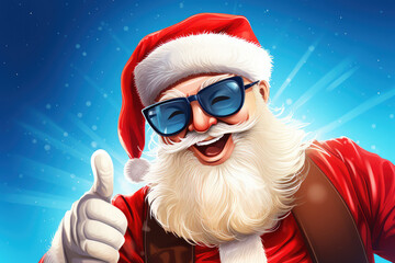 Modern colorful illustration of a Santa Claus with sunglasses and thumb up
