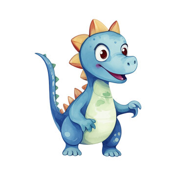 Cute dinosaurs cartoon character watercolor illustration, isolated on white background. AI generated