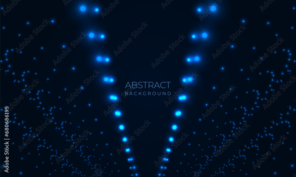 Poster Digital technology particles network connection structure in dark blue abstract background. Hi tech particles network concept. Vector illustration