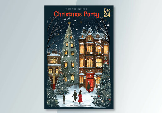Vitage Christmas Poster with AI Generated Illustration