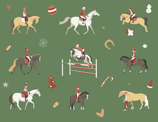 Riding school at Christmas and New Year, vector illustration