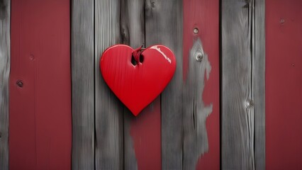 red heart on wooden background  A red heart painted on a wooden fence with a brush. The wood is natural and organic, 
