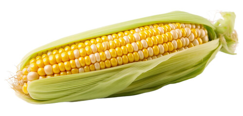 Corn on the cob. Corn on a light transparent background. PNG file. Generative artificial intelligence