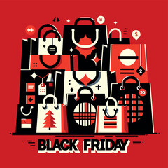 Black Friday Banner, with shop bags and sales