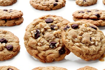 Chocolate chip cookies on white isolated background. 