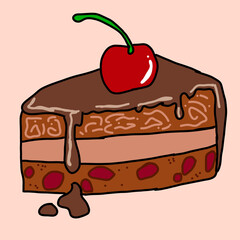 a drawing of a chocolate cake with cherries 