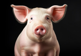 Pig portrait on dark background. AI generated