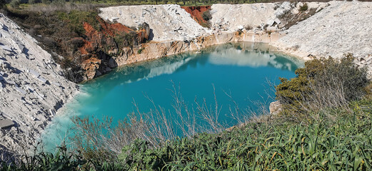 Lagoon in a quarry for geotechnical stability of the area