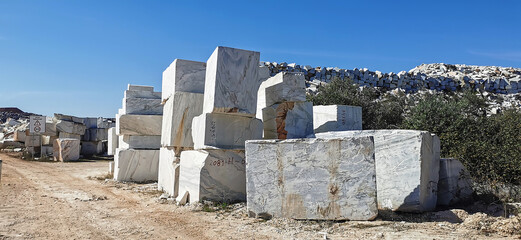 Huge blocks of stone in an operating quarry