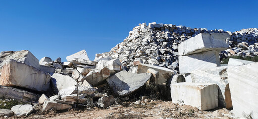 Huge blocks of stone in an operating quarry