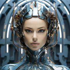 Futuristic young woman in trendy clothes and helmet. AI Generative