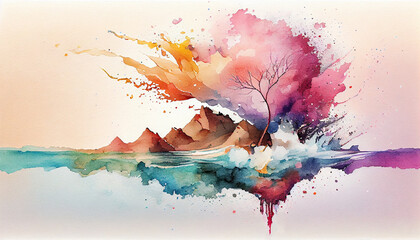 Watercolor splash abstract artwork. AI generative - obrazy, fototapety, plakaty
