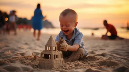 Foto op Plexiglas Baby building a sand castle on the beach. © Royal Ability