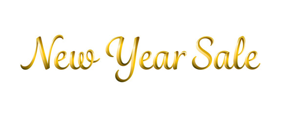 New Year Sale text title, golden metallic texture, calligraphic cursive premium vector font.