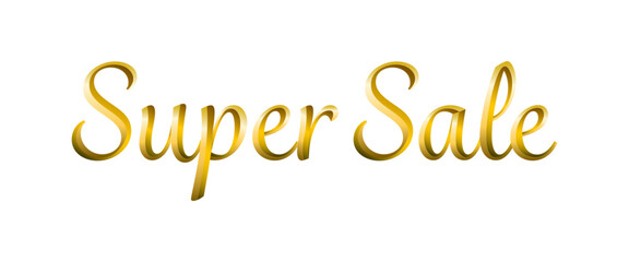 Super Sale text title, golden metallic texture, calligraphic cursive premium vector font.