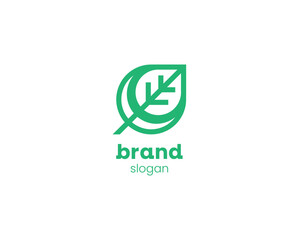 Creative colorful green leaf with simple line logo