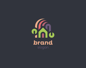 Creative colorful modern house with little tree logo