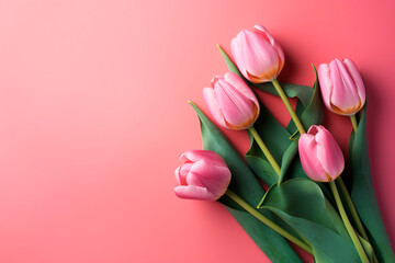Tulips on plain background with copy space, love concept, 