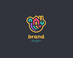 Creative colorful modern line with house logo