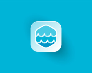 Creative colorful hexagon with simple modern wave logo on app icon