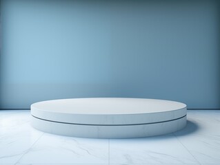 White and blue simple round product display platform for presentation. AI generated