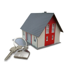 Concept of handing over keys for house purchase or rent with transparent background and shadow