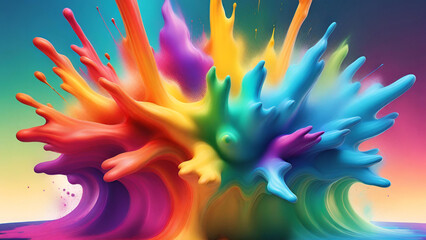 Bunte Regenbogen-Holi-Farbpulver-Explosion mit leuchtenden Farben, isolierter weißer, breiter Panorama-Hintergrund - obrazy, fototapety, plakaty