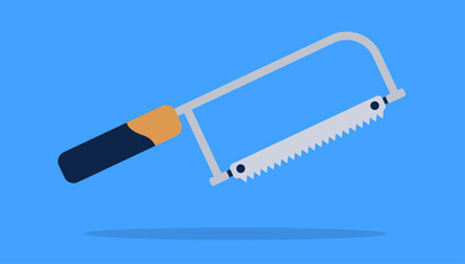 Fototapeta premium Bow saw hand tool vector illustration - Simple vector object in side view flat design, with orange colour on blue background