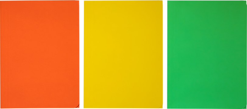 Three folders lined up isolated top view.