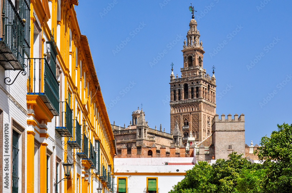 Wall mural giralda tower of seville cathedral, andalusia, spain