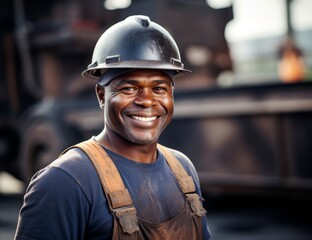 A Happy Construction Worker with a Bright Smile and Protective Gear