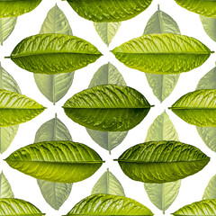 Seamless pattern of green lemon leaves.
