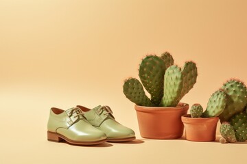 Woman shoes made of vegan cactus leather for fashion and Opuntia cactus. Organic cactus leather, sustainable vegan alternative to animal leather. Innovative vegan leather, cruelty-free fashion