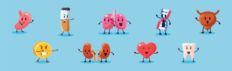 Human Organ and Bad Habits and Harmful Dependence Funny Character Vector Set