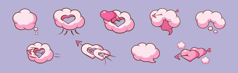 Cloud Heart Puff Explosion as Romantic Symbol Vector Set