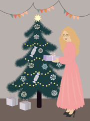 girl with a christmas tree