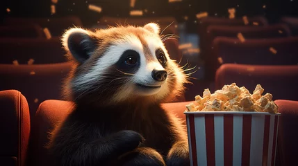 Poster Panda eating popcorn in a movie theater. © HM Design