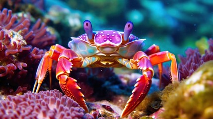 Blue-spotted crab on a coral reef in the Red Sea