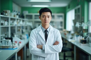 Fototapeta premium Portrait of a young Asian scientist in a laboratory