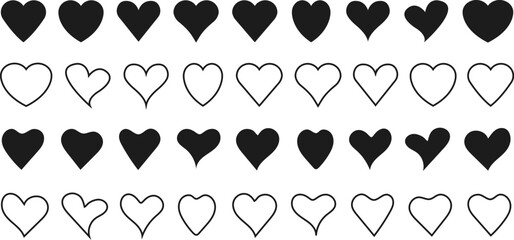 Collection of heart forms. Design element for wallpapers, wedding invitations, greeting cards, valentine cards. Different forms. Vector illustration