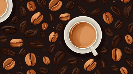 Obraz premium Coffee-inspired wallpaper with coffee cups and beans