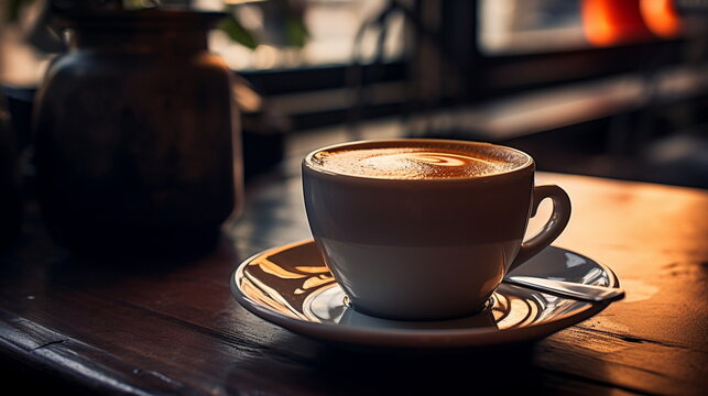 Hyper-realistic image of a latte art coffee mug