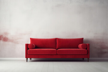 red couch facing the white wall, generative ai  - obrazy, fototapety, plakaty