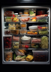 refrigerator stocked with food for a large family, generative ai