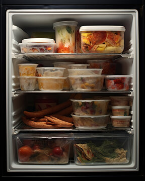 refrigerator stocked with food for a large family, generative ai